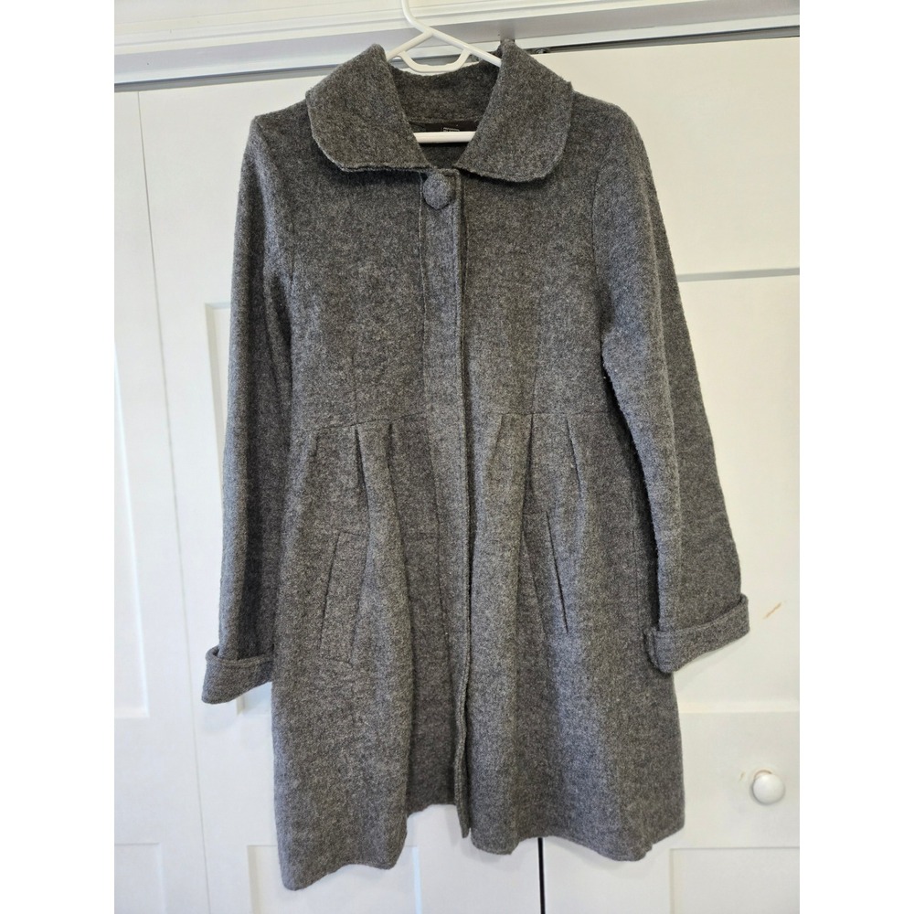 Luii 100% Wool Charcoal Gray Babydoll Coat Peter Pan Collar Snap Front Medium